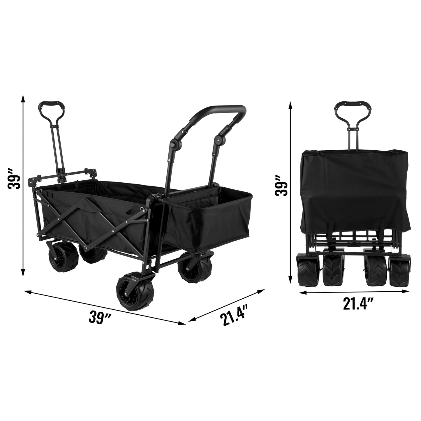 Folding Wagon Cart Adjustable Handle Bar Removable Canopy Oxford Cloth Collapsible Shopping Outdoor Camping Beach Cart