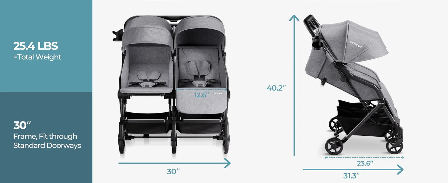 Double Stroller,Lightweight Side by Side Stroller for Newborn and Toddler,Easy Fold, Spacious Seats with Recline, UPF50+ Canopy