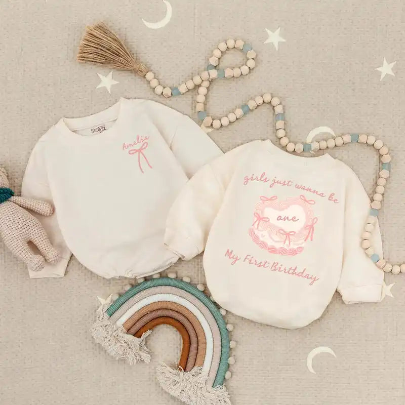 Custom Girls Just Wanna Be One Birthday Baby Romper, Personalized Name My First Birthday Baby Bodysuit, 1st Birthday Baybysuit