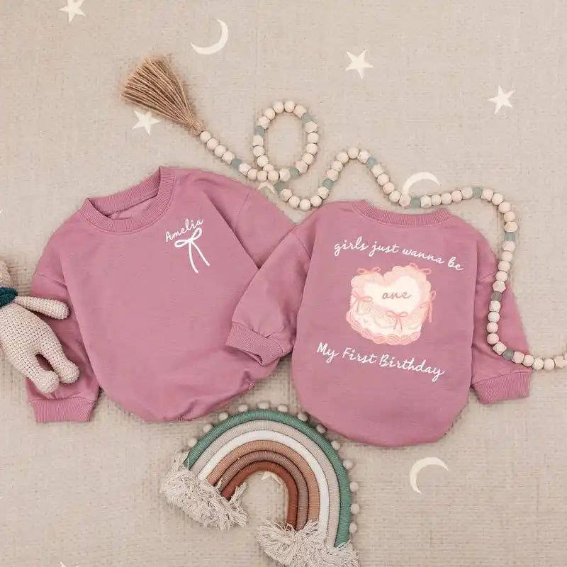 Custom Girls Just Wanna Be One Birthday Baby Romper, Personalized Name My First Birthday Baby Bodysuit, 1st Birthday Baybysuit