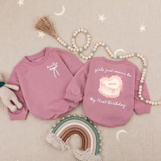 Custom Girls Just Wanna Be One Birthday Baby Romper, Personalized Name My First Birthday Baby Bodysuit, 1st Birthday Baybysuit