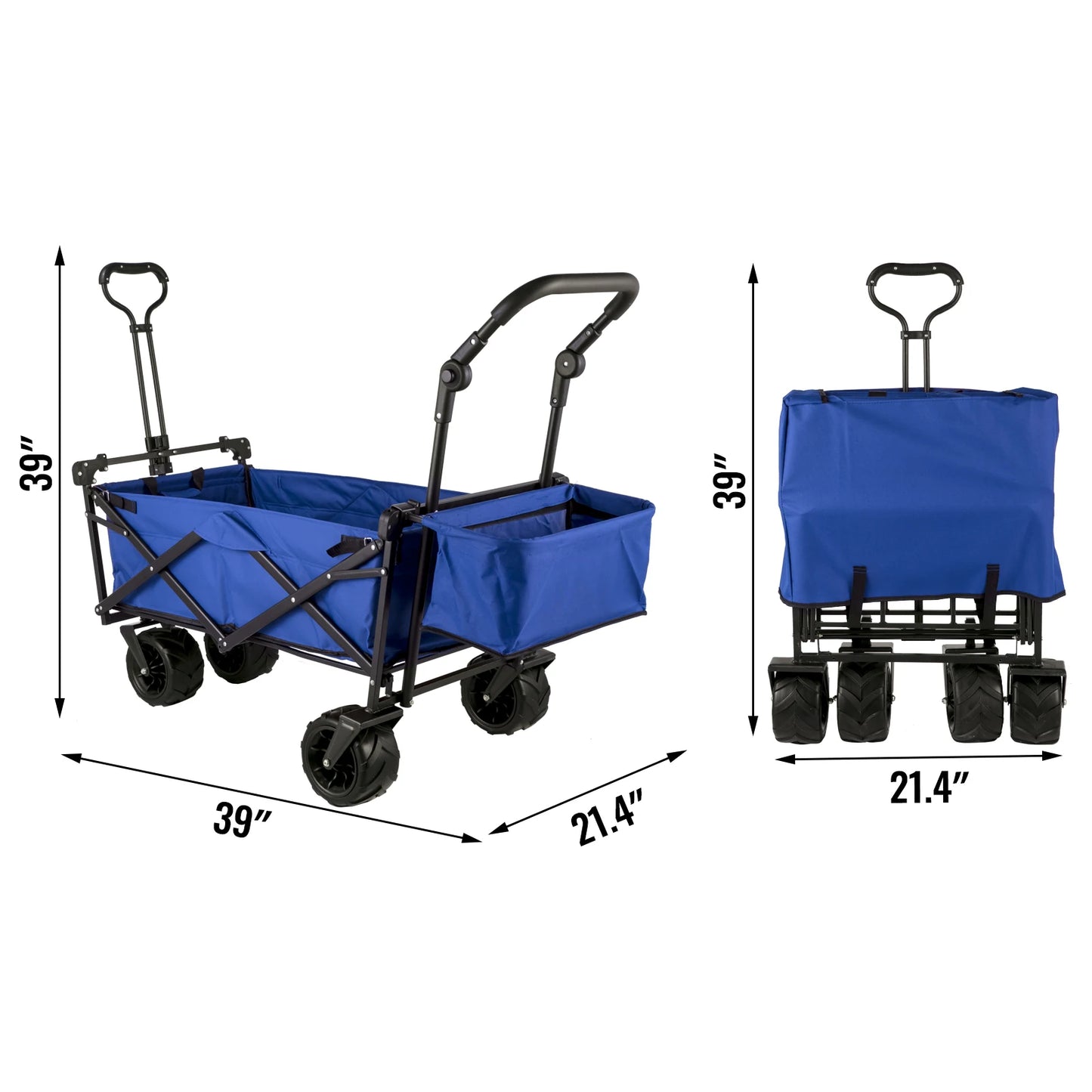 Folding Wagon Cart Adjustable Handle Bar Removable Canopy Oxford Cloth Collapsible Shopping Outdoor Camping Beach Cart