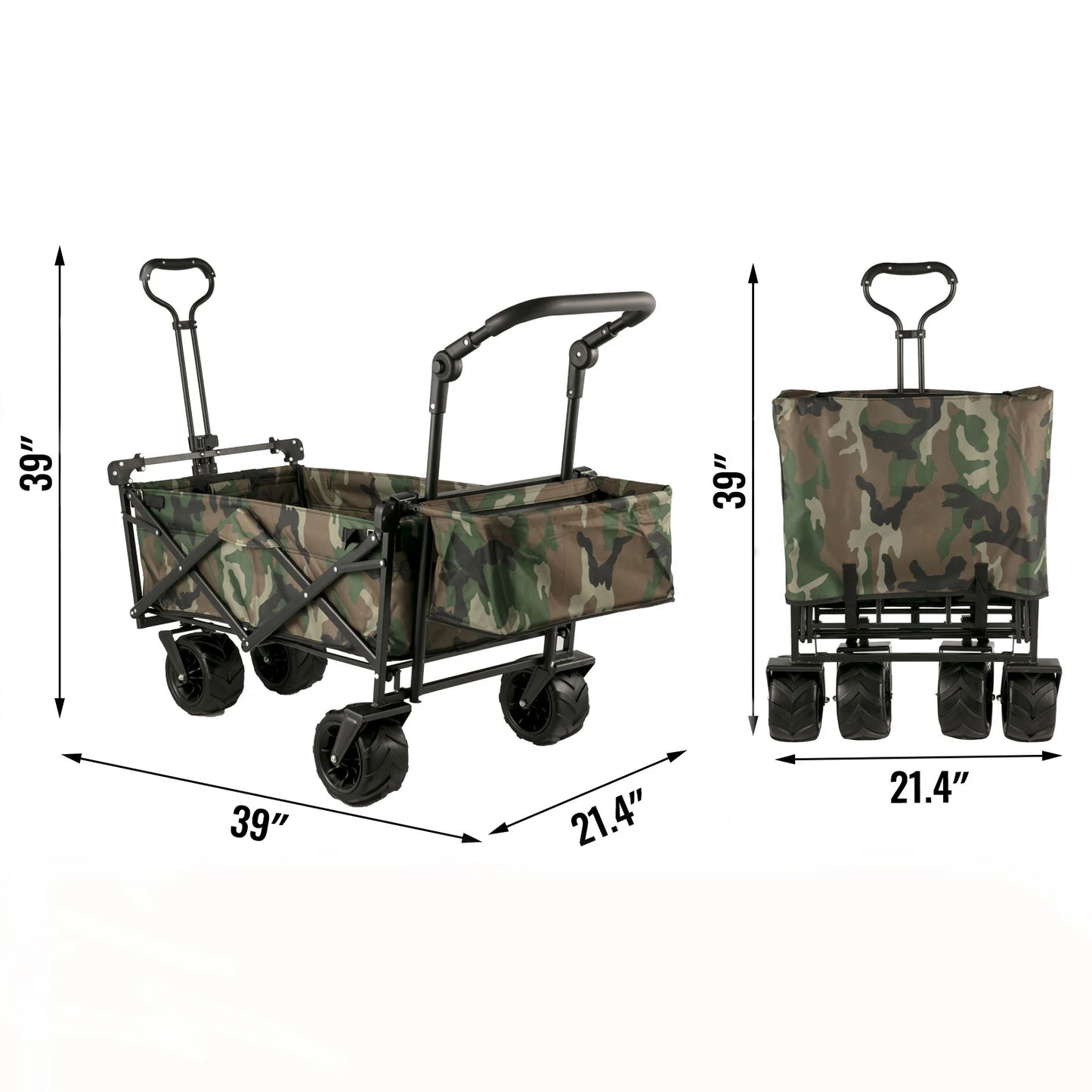 Folding Wagon Cart Adjustable Handle Bar Removable Canopy Oxford Cloth Collapsible Shopping Outdoor Camping Beach Cart