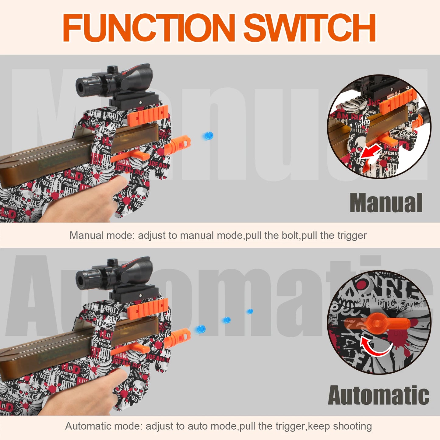 High Speed P90 Electric Gel Balls Gun Toys, Automatic & Manual Dual Modes Water Bullets Blaster, Outdoor Shooting Games, Gitts