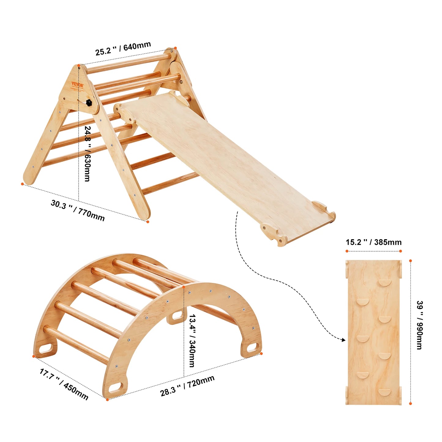 Triangle Set 5 in 1Toddler Climbing Toys Indoor Playground for Toddlers 1-3 Years Large Size Wooden Climbing Set