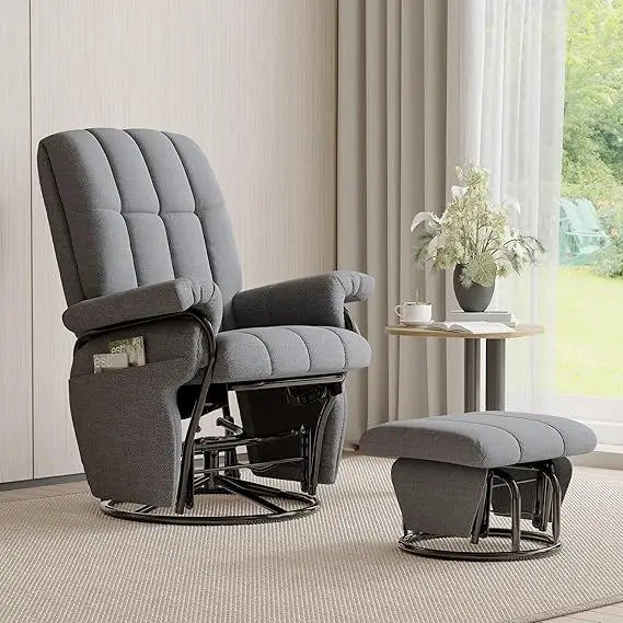 360° Swivel Recliner Chair with Ottoman & Double Side Pockets, Nursing Glider Rocking Recliner Chair, Gliding Chairs for Nurser