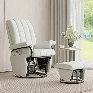 360° Swivel Recliner Chair with Ottoman & Double Side Pockets, Nursing Glider Rocking Recliner Chair, Gliding Chairs for Nurser