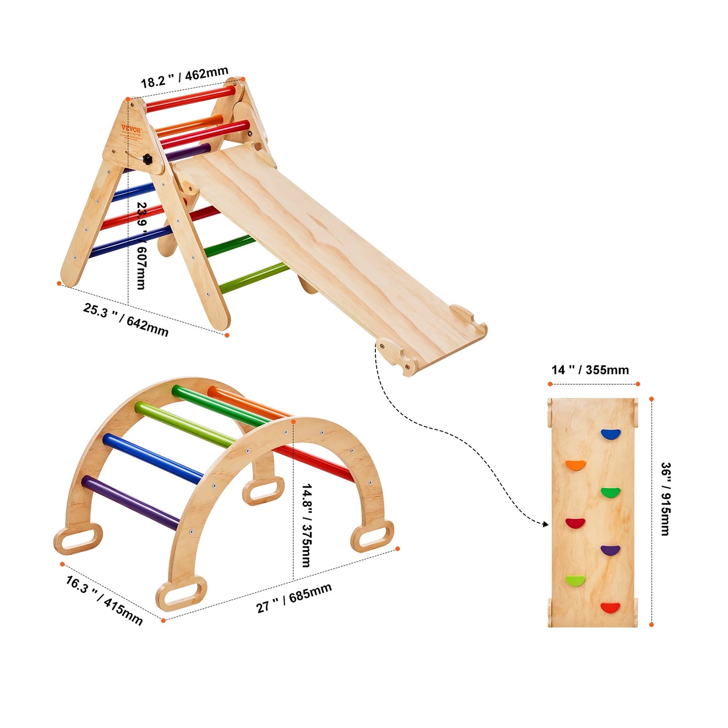 Triangle Set 5 in 1Toddler Climbing Toys Indoor Playground for Toddlers 1-3 Years Large Size Wooden Climbing Set