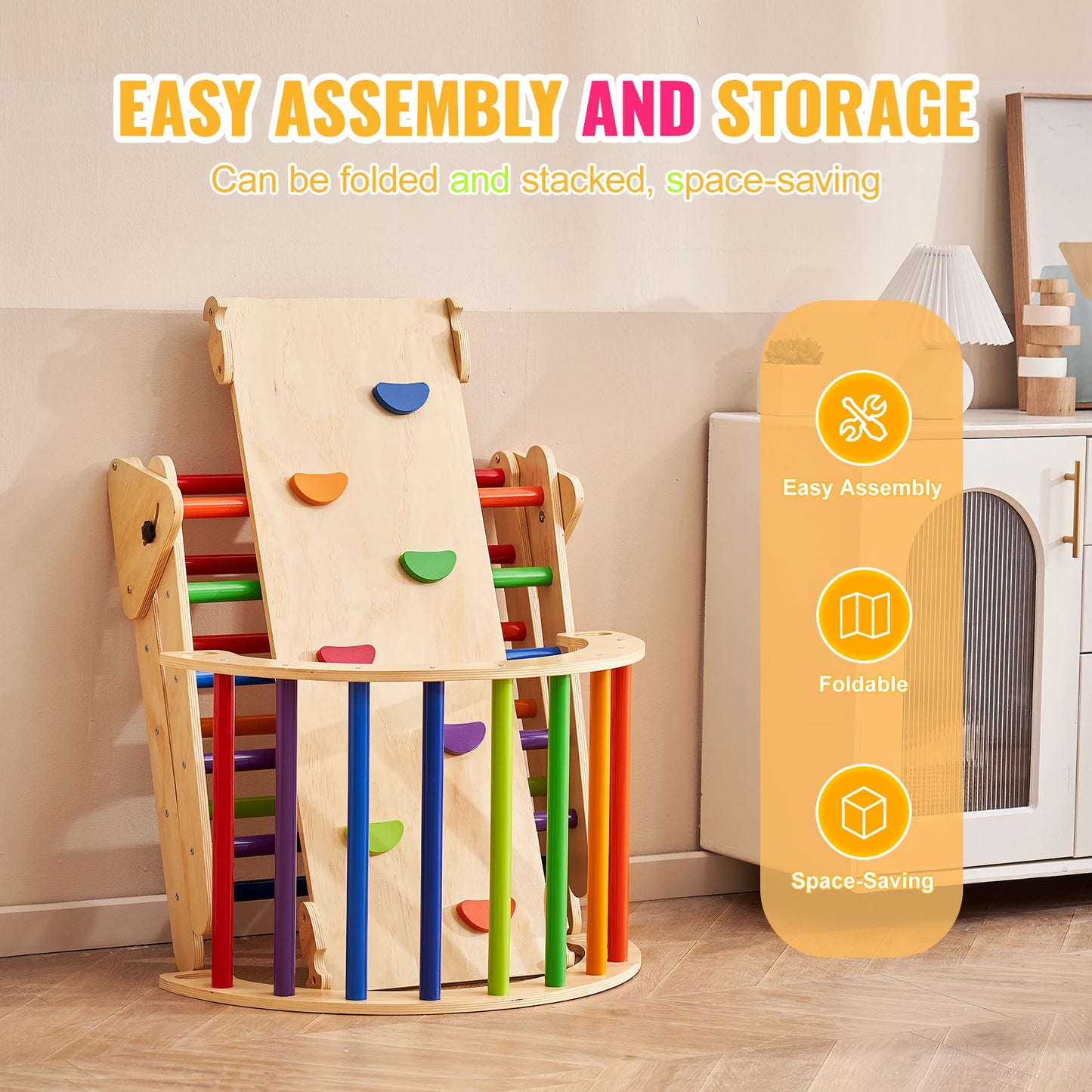 Triangle Set 5 in 1Toddler Climbing Toys Indoor Playground for Toddlers 1-3 Years Large Size Wooden Climbing Set