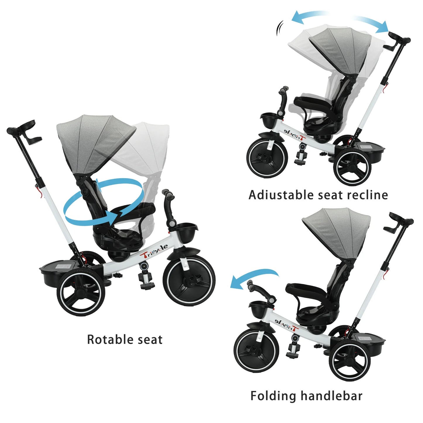 Baby Stroller Tricycle Bike, 360 Degree Rotation Sitting & Lying,Celerity Disassembly & Assembly,18-60 Months,HLF6018