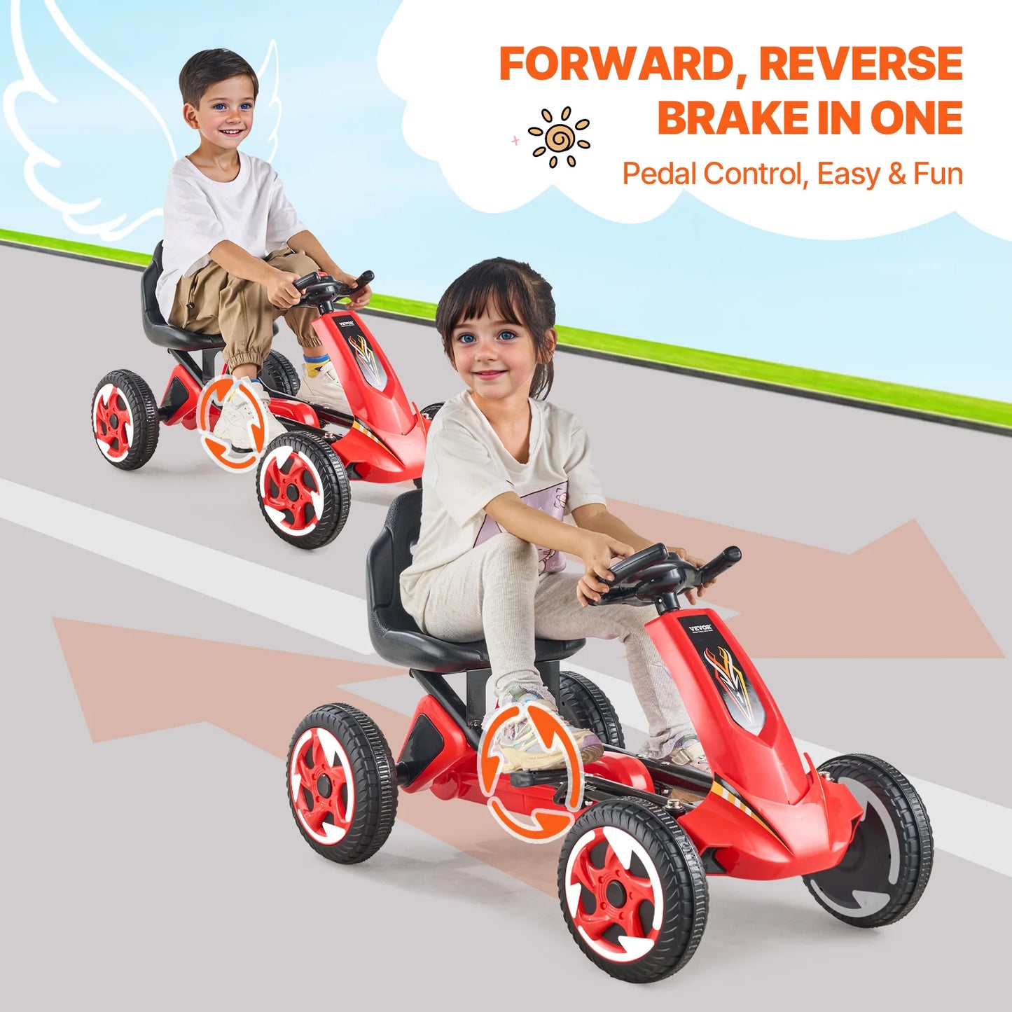 66lbs Kid Pedal Go Kart 4 Wheel Off-Road Pedal Ride On Toys with Adjustable Seat Outdoor Racer Pedal Car for Boys Girls