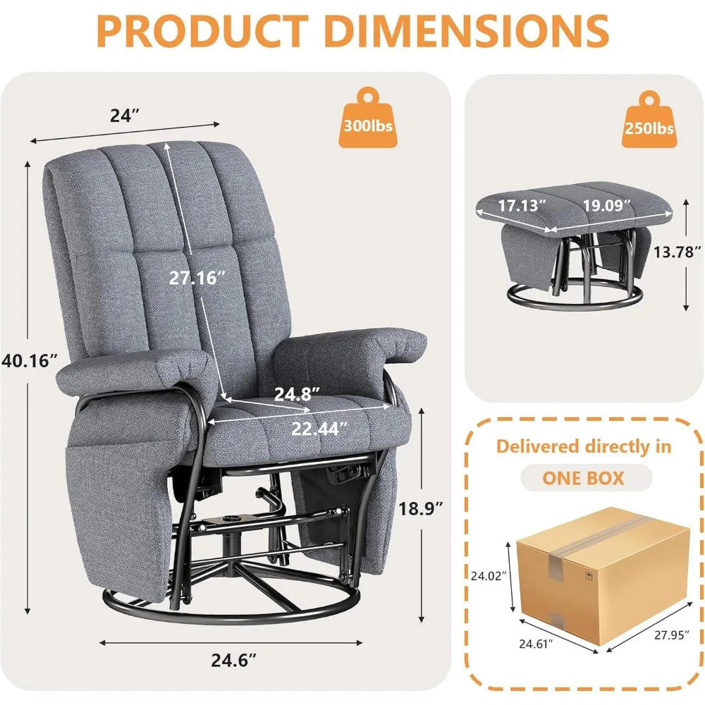360° Swivel Recliner Chair with Ottoman & Double Side Pockets, Nursing Glider Rocking Recliner Chair, Gliding Chairs for Nurser