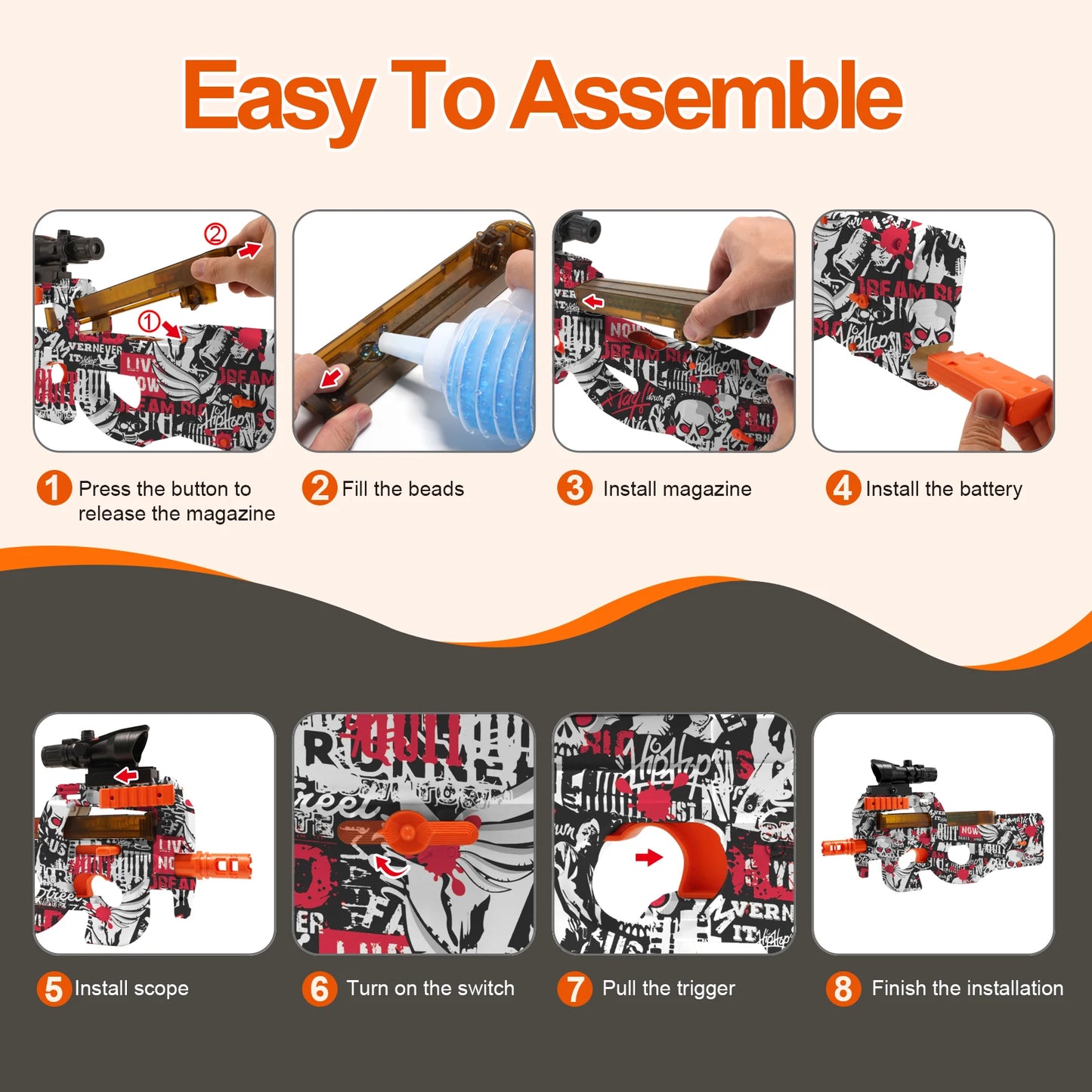 High Speed P90 Electric Gel Balls Gun Toys, Automatic & Manual Dual Modes Water Bullets Blaster, Outdoor Shooting Games, Gitts